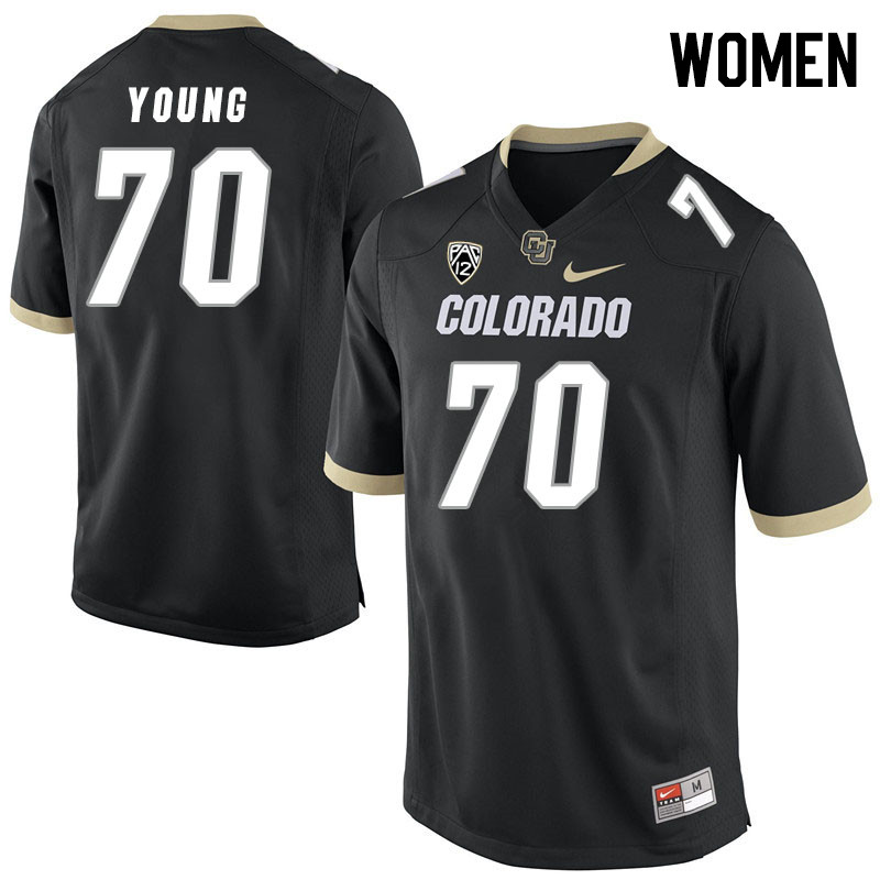 Women #70 Reggie Young Colorado Buffaloes College Football Jerseys Stitched Sale-Black